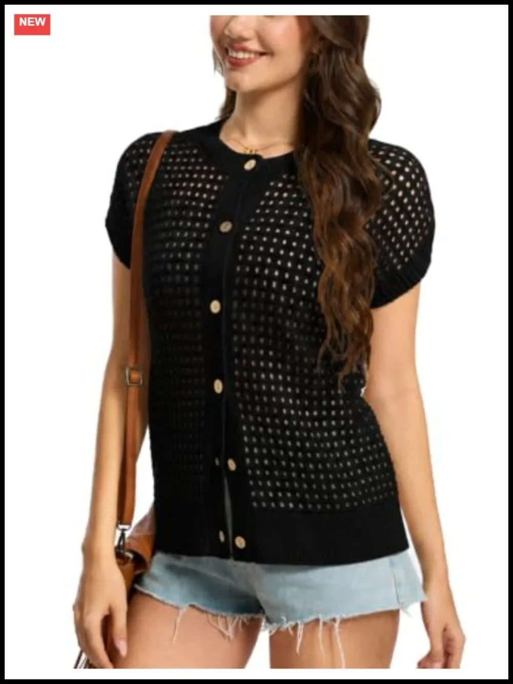 Women's Crochet Sweater Vest Hollow Out Button Down Cardigans